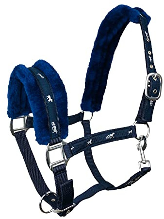 York Halfter Softy mit Plüschpolsterung Stallhalfter Pferdehalfter Teddyfleece (Cob, blau)