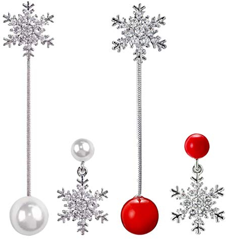VOSAREA 2 Paar Schneeflocke Baumeln Ohrringe Weihnachten Perle Ohrringe 925 Silber Hochzeit Ohrstecker Party Ohrschmuck für Weihnachten Urlaub Geburtstag