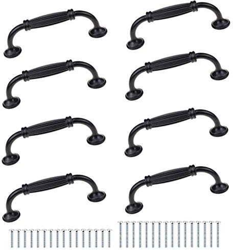 KJLEEN 8 Stück 96mm Möbelgriff Schwarz Vintage Griffe Küchengriffe Schrankgriffe Antik Stangengriff für Küchec Griffe Möbel Kleiderschrank Küchenschränke Schublade Tür