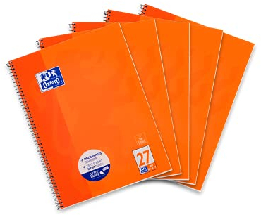 Oxford Collegeblock A4, liniert, 80 Blatt, gelocht, orange, 5 Stück