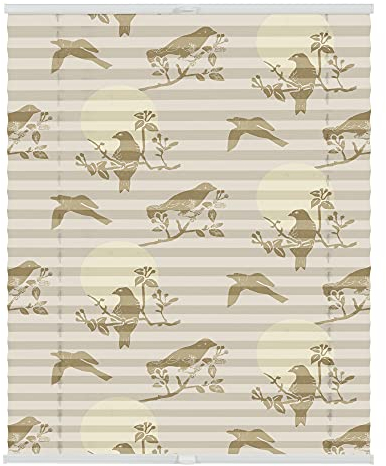 Lichtblick Plissee Klemmfix mit Motiv, ohne Bohren, Verspannt, Blickdicht, Lichtdruchlässig, Made in Germany, Julia Schumacher, Moon Birds - Beige 45 x 130 cm (B x L)