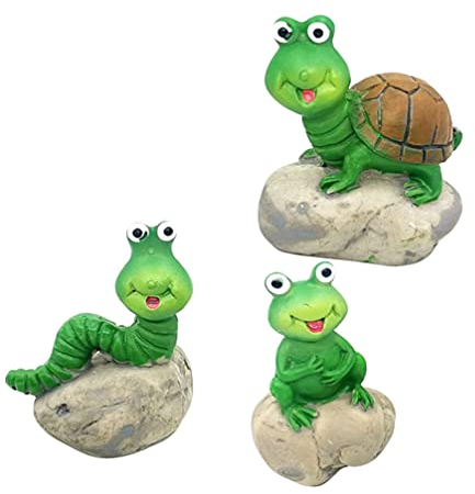 Cabilock 3 Stücke Frosch Figur Raupe Schildkröte Dekofigur Harz Miniatur Ornamente für Wohnzimmer Tischdeko Moos Blumentopf Deko Gartendeko Tiere Feengarten Zubehör Micro Landschaft Dekoration