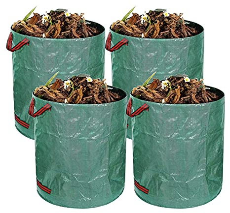 JLCP Kleine Gartenabfallsäcke, 60L/16 Gallone Gartensäcke Heavy Duty Mit Griffen Strapazierfähiger Polypropylengewebe (PP) -Wiederverwendbare Und Faltbare Laubsack,4PCS