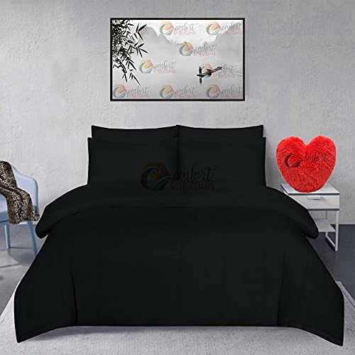 Comfort Collections Brushed 100% Cotton Flannel Flannelette Plain Duvet Quilt Cover Bedding Set Black Double 200cm x 200cm Approximate