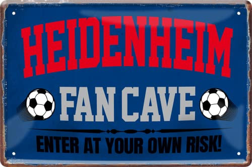 Blechschild ''Heidenheim Fan Cave'' 20x30cm Geschenk Lustige Sprüche Feier Vintage Retro Geburtstag Deko Party Überraschung Fan Fußball Mannschaft Verein Bolzen