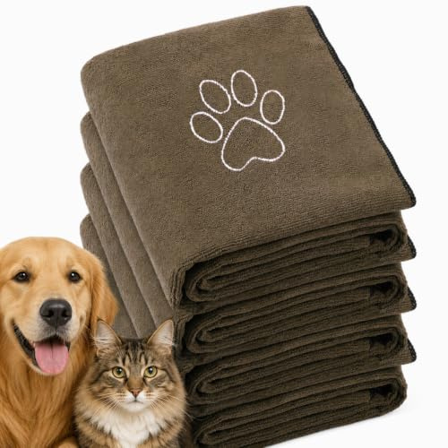 Chumia 4 Stück Hundehandtuch, schnell trocknend, Hundepflege, extra weich, saugfähig, Mikrofaser, Hundebadetuch, Haustierhandtuch für große Hunde, Katzen, Haustierbadetuch, 76,2 x 127,7 cm (Braun)