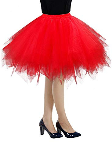 RULTA Damen Tutu Tüllrock 50er Vintage Ballettrock Multi-SchichtenVintage Tüllrock Petticoat Mehrfarbig Bubble Tanzkleid Rock Unterrock Tütü Kurz Ballett red l