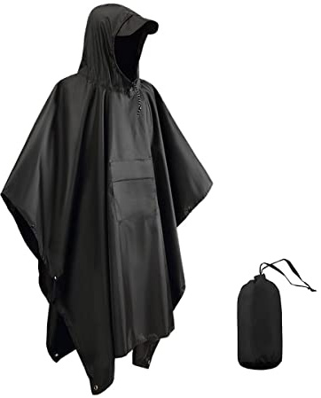 KKshop Waterproof Poncho Adult, Reusable Lightweight Rain Poncho Adult Waterproof with Drawstring Hood for Outdoor Hiking Camping Cycling Traveling Waterproof Raincoat, Black