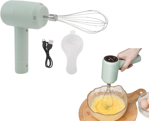 Uadme Mini Elektrischer Schneebesen, 20 W Geringer Strom Handheld Küchenmischer Automatischer USB-Wiederaufladbarer Tragbarer Kabelloser Handmixer Elektrisch Zum Soßen Kuchen Eiercreme (Grün)