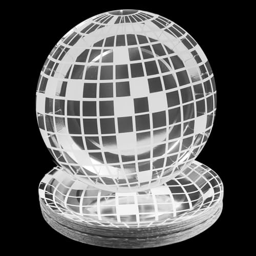 Yedadone Silver Disco Ball Paper Dinner Plates (9 Inch-50 Pcs)