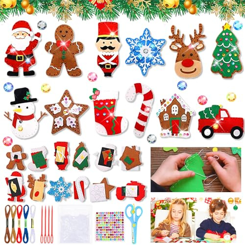 Kit Couture noel Enfant,Couture Enfant,Kit de Couture pour Enfant,Decoration de Noel pour Bricolage-Cerf de Noël, Père Noël-Pour l‘intérieur,Décorations à Thème deNoël sur les Murs des Fenêtres