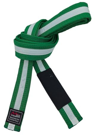 Cintura brasiliana per jiu-jitsu giovanile con sistema di grado BJJ sotto i 16 anni, larghezza 4 cm, per bambini, bianco, grigio, giallo, arancione, verde, Verde-bianco, 240cm