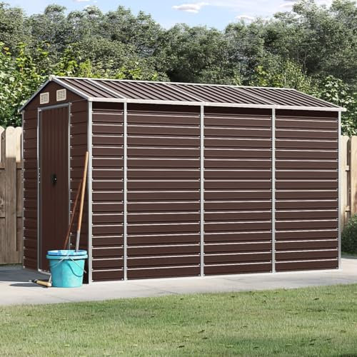 Gecheer Capanno da Giardino per Esterno, Casetta Attrezzi in Acciaio Zincato, Marrone, 191x300x198 cm