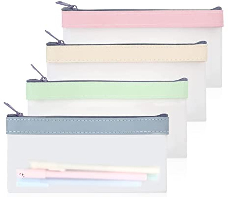GUOYOU 4 Piezas Estuche de TPU Súper Suave con Cremallera Bolsa de Maquillaje Impermeable con Cremallera Estuche de Lápices Escolares Estuches Transparente para Escuela Hogar y Oficina