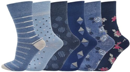 SOCK-TEC 6 Pairs Ladies Non Elastic Socks Diabetic Friendly Soft Cotton Wide Loose Top Grip