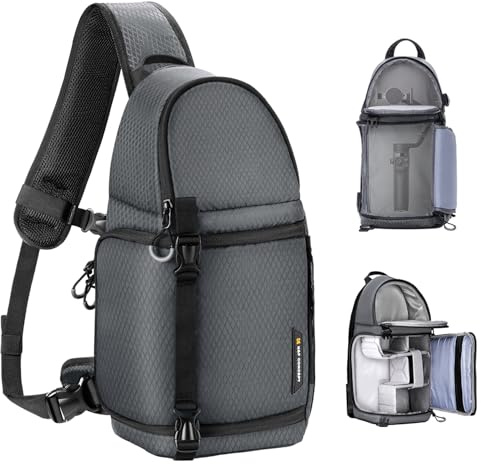 K&F CONCEPT Bolsa para Cámara Sling Camera Bolsa Bandolera Impermeable Antirrobo 10L Foto Mochila Reflex Portátil, Bolsa de Cámara Compatible con DSLR SLR Cámara Gris