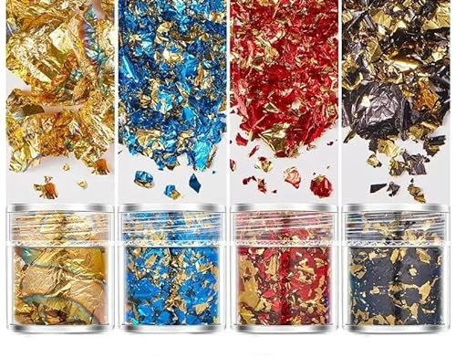 TEWAX Blattgoldblätter, 4 Flaschen/Set, Blattgold, Pailletten, Harzfüllung, Goldfolie, Papier, DIY, Harz, Silikonform, Nagelkunst, Schmuckherstellung