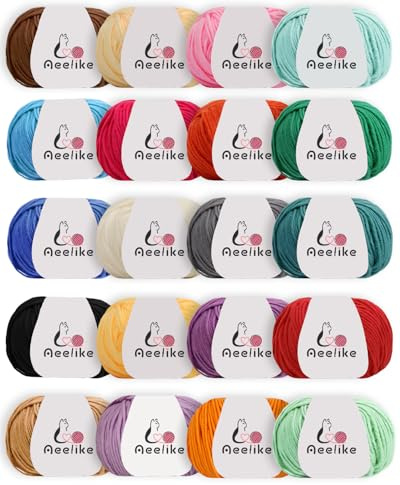 Aeelike Crochet Yarn, 20 x 50g Balls of 4 Ply Milk Cotton Yarn for Crochet and Knitting or DIY Crafts, Multi Coloured Knitting Yarn Acrylic Wool Yarn Set for Beginners