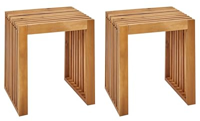 Lot de 2 Tabourets Modernes Rustiques pour l'Extérieur en Bois d'Acacia Clair Bellano