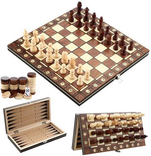 Magnetisches Schachspiel aus Holz, 3-in-1-Schachspiel aus Holz, Hochwertiges Schachbrett mit faltbarem Schach (29 cm x 29 cm), Schach für Kinder, Faltbares Chess Board, EIN guter Begleiter für Reisen