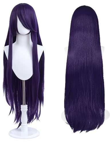 100 cm lång peruk, universell anime kostym cosplay peruk, perfekt för fest, dagligt bruk, festivaler och Halloween, idealisk för TV, film, anime spelkaraktär cosplay (Lila)