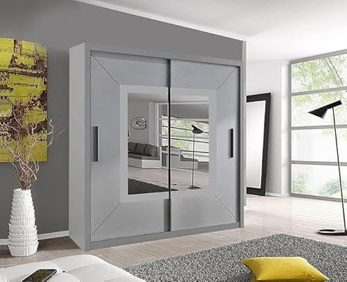 GSW Modern Bedroom Sliding Wardrobe - Ample Storage Space and Sleek Design comes in White/Grey/Black and Width 150cm/180cm/203cm (Grey, 203cm)