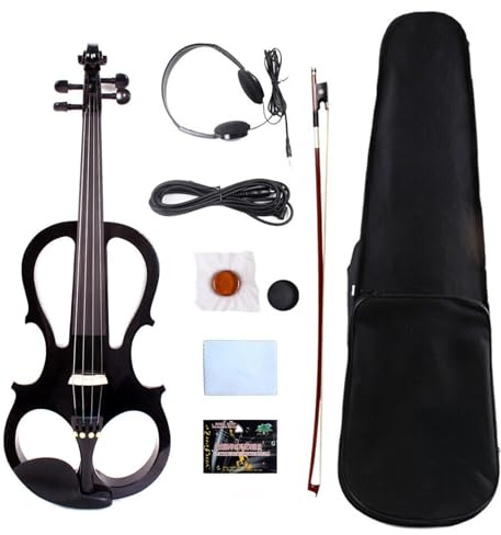 Vetimobato 16 Inch Electric Viola 4 String Practice Silent Viola Solidwood Walnut with Maple Neck Ebony Fittings Metallic Coating Case Bow Headphones AUX Cable Perfect for Beginner Professional(Black)
