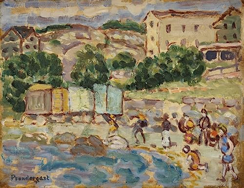XSBPDPII Ölgemälde Leinwand Malerei Poster Leinwand Plakat Strand und Dorf von Maurice Brazil Prendergast Leinwandbilder Bild für Wanddekoration 60x90cm