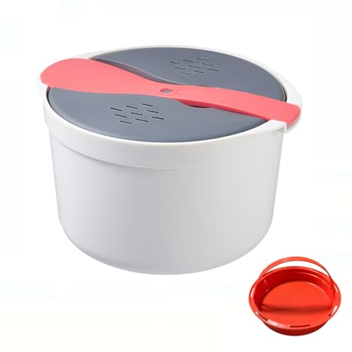 Microwave Rice Cooker Steamer & Pasta Cooker with Strainer, Non-Stick, Dishwasher Safe, 2 Liter, for Grain, Pasta, Vegetables Home Office Use(Orange)