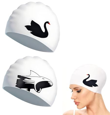 2 Pezzi Cuffia Piscina Donna Uomo, Elastica Cuffie Piscina, Impermeabili Cuffia Nuoto, Comoda Cuffie Nuoto Silicone, Cuffia da Nuoto per Capelli Ricci
