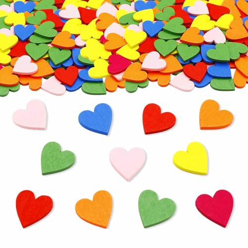 ParPix 100 Stk Bunt Holzherz Konfetti Hochzeitsdeko, 2cm Holz Herz Streudeko Hochzeit,Tischdeko Hochzeit Confetti, Hochzeitsdeko Tisch,Holzherzen Deko Hochzeits, Herz Konfetti für Hochzeits Geburtstag
