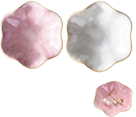 Eterspr 2 Pezzi Portagioie in Ceramica, Piccolo, Ceramica Piattino Portagioie, Piatto per Gioielli in Ceramica, per Anello, Collana, Braccialetto