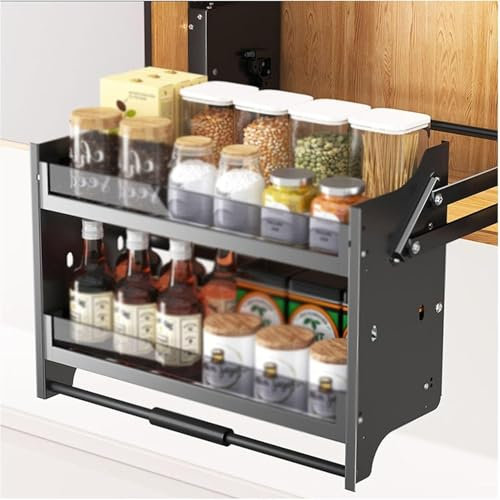 TWHZSAI Küchenschrank-Nizer mit einziehbaren, herunterziehbaren Regalen. Wandmontiertes Lagerregal für Küchengeräte. 2-stufiges Design für einfachen Zugriff. Passt in Oberschränke bis zu 400 mm. Pla