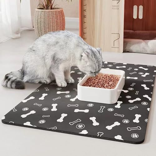 FANSU Napfunterlage Hund Saugfähig Schnelltrocknende, Waschbar rutschfest Futtermatte, Diatomeenerde Futtermatte Hund Futterunterlage Katze, für Hunde & Katzen (Schwarz,60x90cm)