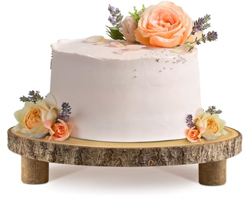 Rustic Wood Cake Stand - 11-13 Inch Elegant Wood Slice with Legs for Weddings, Birthdays & Special Events（Log Color）