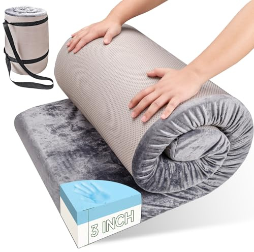 Memory Foam Camping Mattress pad,3 Inch Thick Floor Sleeping Mat Pad with Waterproof and Non-Slip Bottom, Portable Roll Up Mattress for Sleepover Guest,Tent SUV Cot Mattress Car Camping Foldable