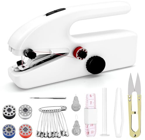 Handnähmaschine,Tragbare Mini Nähmaschine,Nähmaschine mit 2 Modi,Ideal für Anfänger & Schnelle Reparaturen an Kleidung und Stoffen (Weiß)