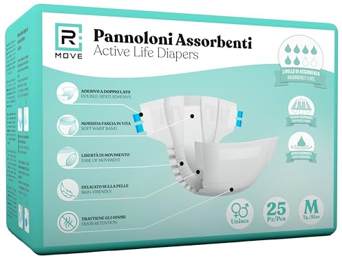 Pannoloni per Adulti Assorbenti Taglia M L XL | Dispositivo Medico CE Incontinenza Urinaria | Super Assorbenti, Traspiranti, Anti-Odore | 22-25 Pezzi | Unisex | Uso Giorno e Notte (M (25 pezzi))