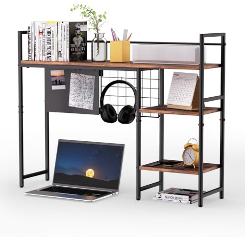 ZNMYDMT Schreibtisch-Bücherregal, 3-stöckig, 97,8 cm, Schreibtisch-Organizer, Regal und Computer-Monitorständer, dunkelbraun