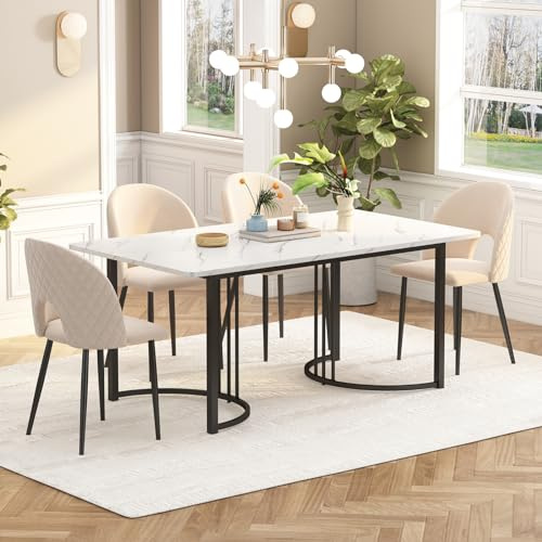 HYNHXBP Matbord, 140 x 80 cm, köksbord med metallram, lämpligt för restaurang, vardagsrum, kök, vardagsrum, för 4 till 6 personer (svart + vit)