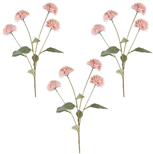 matches21 HOME & HOBBY Crisantemi, mazzi di fiori artificiali, rosa, 63 cm, set di 3 fiori artificiali, per vaso e decorazione