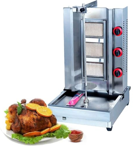 Shawarma - Máquina de cocina de gas para encimera con tubos de calefacción eficientes, horno asador vertical de acero inoxidable para pollo y tacos