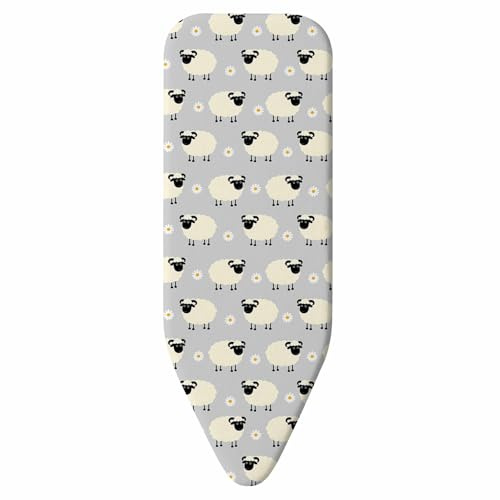 Lamb Ironing Board Cover 130 × 40 cm, Thick 3mm Cotton Felt Padding, Drawstring Tightening & Lock, Resist Scorching and Staining, Cute Heavy Duty Padded Iron Board Covers