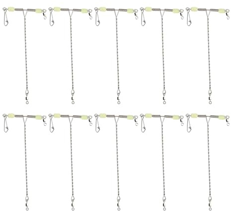 10 Pcs Stainless Steel Fishing lures Wire Leader Trace with Snap & Luminous Glow Beads Fishing Rigs Leaders Fishing Line Tackle