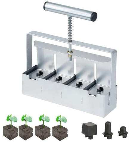 WIKINK 4 Grids Handheld Soil Blocker for Seed Starting, Mini Hand-held Soil Block Maker, for Seedlings with Comfortable Handle, Cuttings, Greenhouses and Gardens
