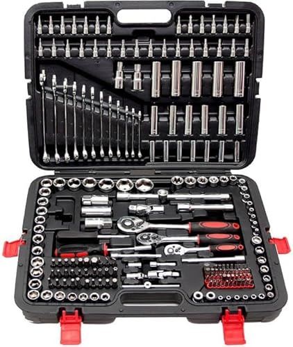 216-tlg Ratschenkoffer Werkzeug-Set Werkzeugkoffer 1/4, 3/8, 1/2 Zoll Steckschlüssel-Satz| Vanadium Werkzeug und Bit Set inkl. Bitaufsatzadpter für Akkuschrauber