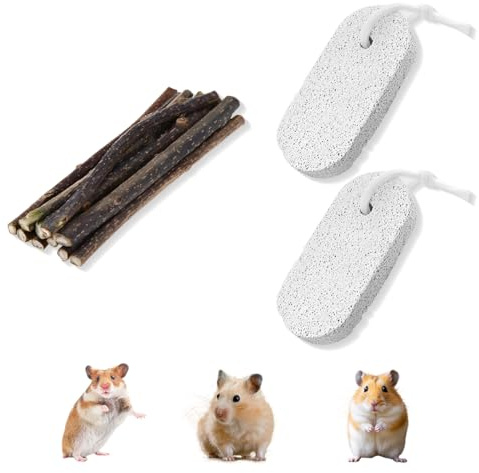 BCHMN 100g Mela Masticare Bastoncini e 2 Pezzi Smerigliatrice,Naturale Giocattolo Masticare per Piccoli Animali,Giochi per Conigli, Cincillà, Cavia, Criceti