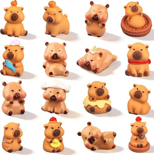 Capybara Mini Figurine, 16PCS Miniature Scultura Pasqua Mini Decorazione Ornamenti Miniature Figurine Animali Decorazioni Torta Miniornamenti DIY Paesaggio Decorazioni per Pasqua Garden Scrivania