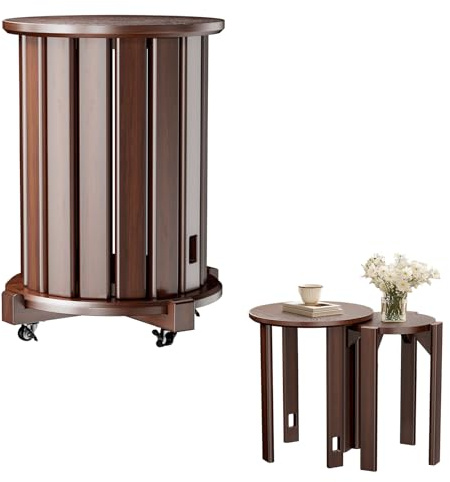 tekrabea Round Stackable Stools Set of 4, Wooden Nesting Chairs on Wheels, No Assembly Required Round Stacking Stool for Kitchen, Living Room, Bar, Dorm (Brown)