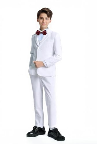 YuanLu Kids Tuxedo for Toddler Boy White First Communion Suits Homecoming Easter Outfit Slim fit Dress Clothes 5 Pieces Kids Formal Suits Size 6